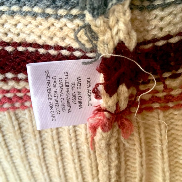 Pink Republic Nordiac style sweater cardigan sz L, creamy tan/pink/burgundy/blue - Picture 9 of 11